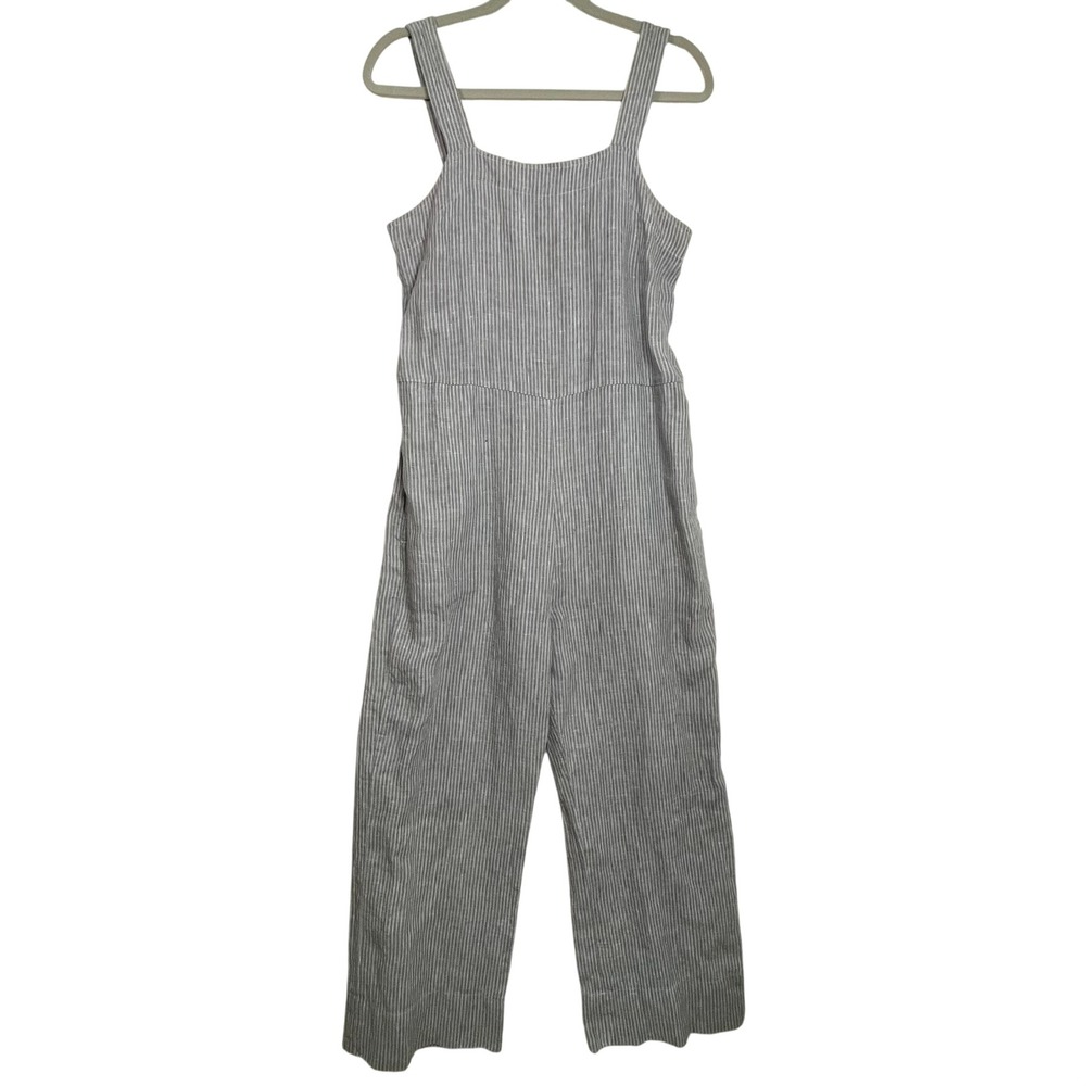 Everlane Gray Pinstripe 100% Linen Wide Leg Jumpsuit Size 4 Minimalist‎ Summer